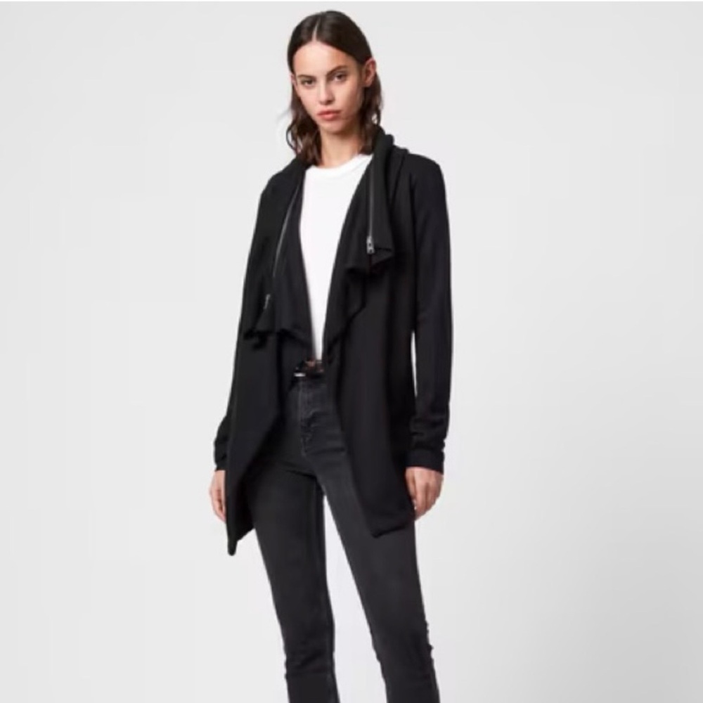 All Saints Black Zipper Detail Cardigan